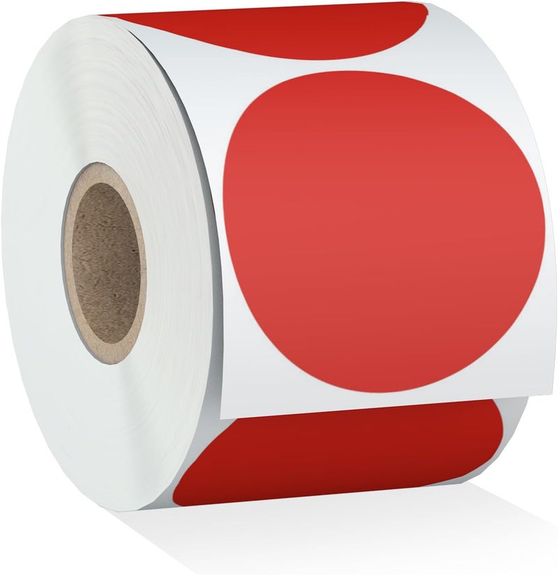 Misofuki 2" 750 Labels Red Circle Direct Thermal Stickers Labels Roll Compatible with Zebra, Rollo, MUNBYN, Self-Adhesive Round Direct Thermal Labels - Image 1